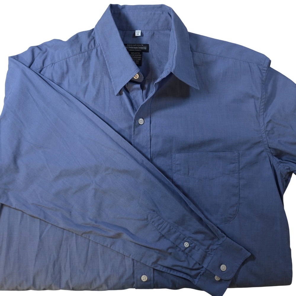 J Peterman Company Blue‎ Cotton Button Up Long Sleeve Dress Shirt 15.5 34 NWOT